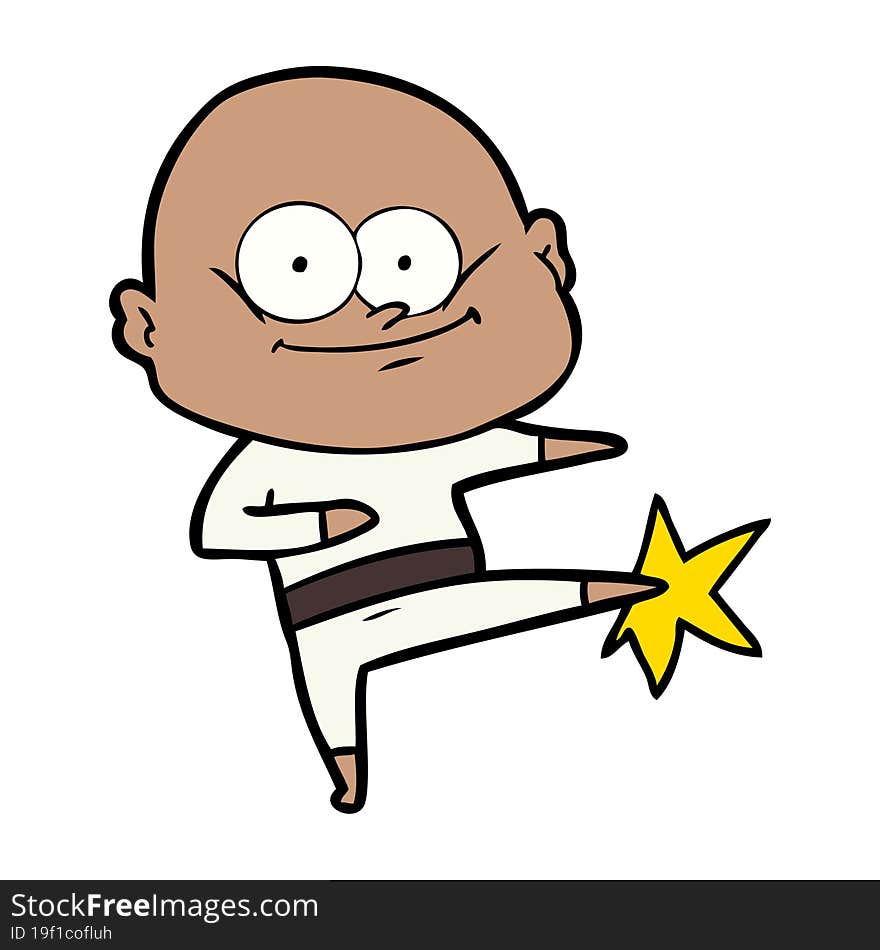 cartoon bald man karate kicking. cartoon bald man karate kicking