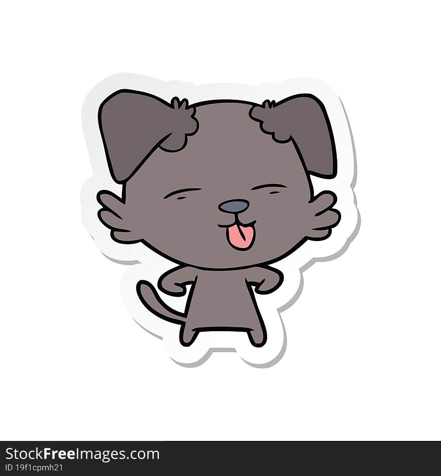 sticker of a cartoon dog sticking out tongue