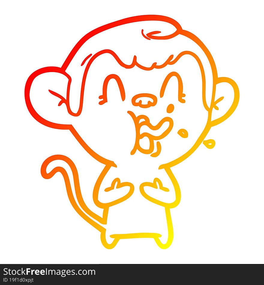 warm gradient line drawing crazy cartoon monkey