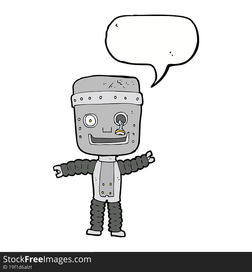 cartoon funny robot with speech bubble