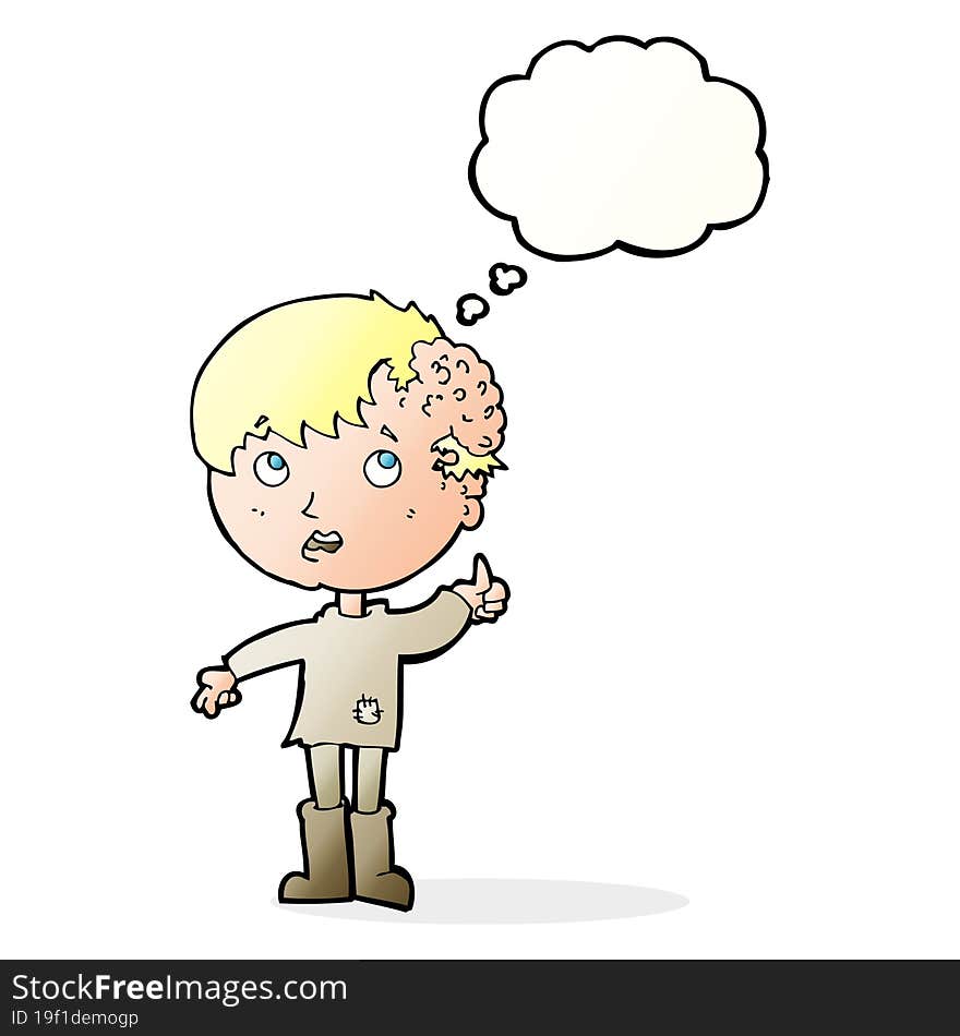 Cartoon Boy With Growth On Head With Thought Bubble