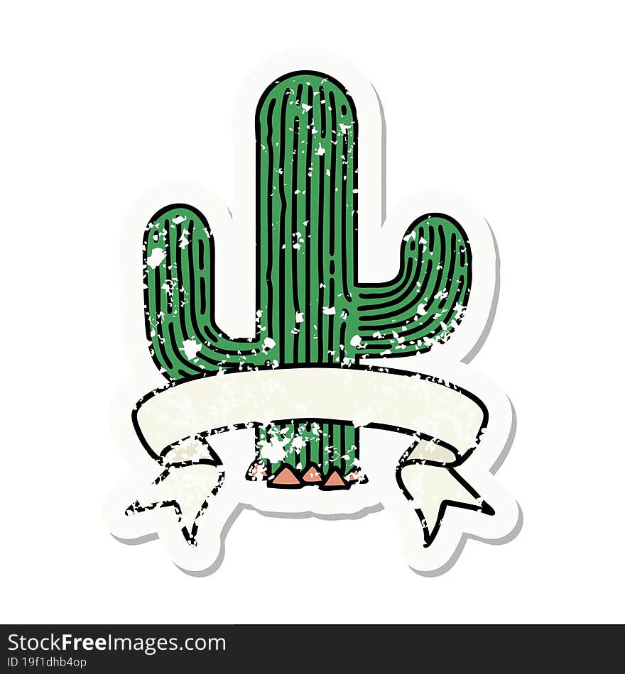 grunge sticker with banner of a cactus