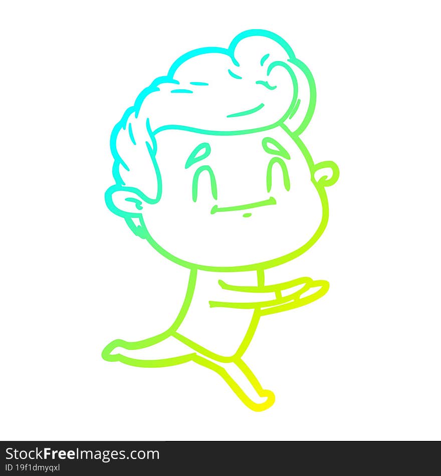 cold gradient line drawing of a running cartoon man