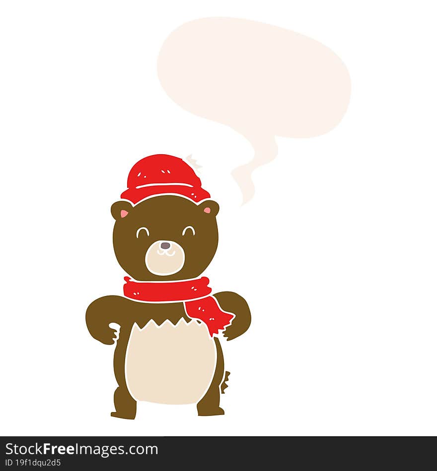 Cute Cartoon Bear And Speech Bubble In Retro Style