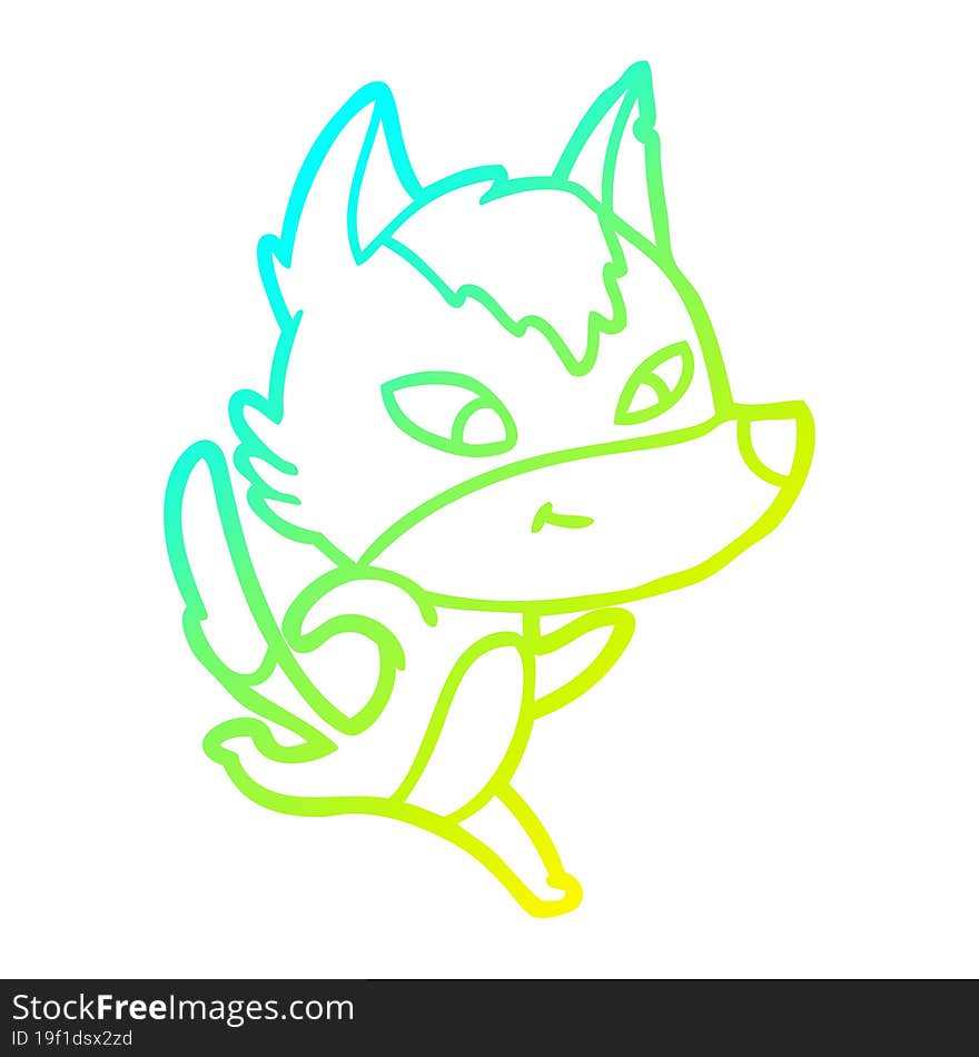 cold gradient line drawing friendly cartoon wolf running