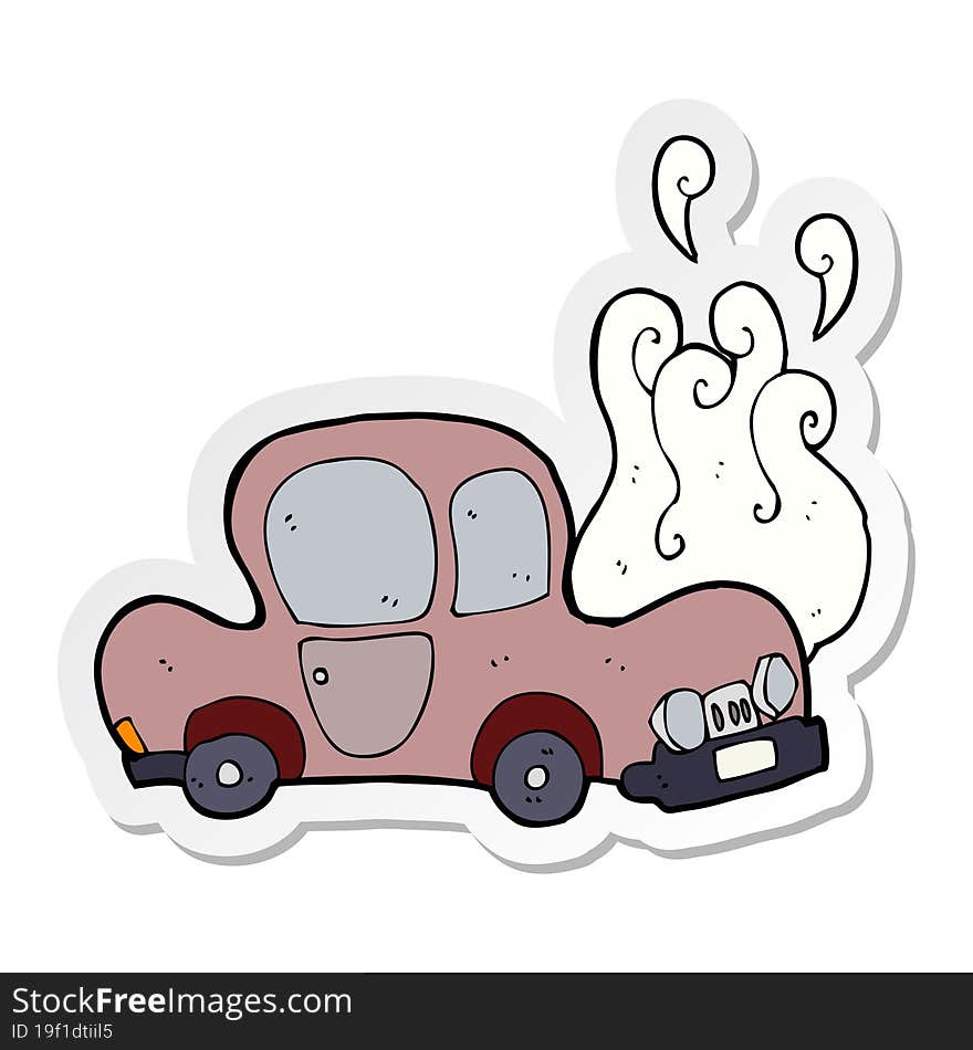 sticker of a broken down car cartoon