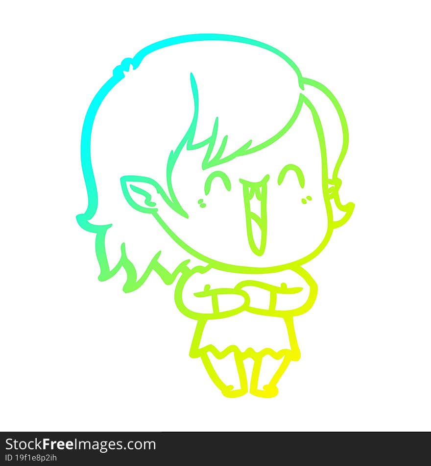 cold gradient line drawing cute cartoon happy vampire girl