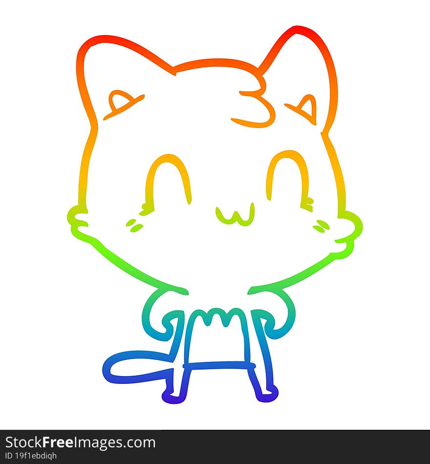 Rainbow Gradient Line Drawing Cartoon Happy Cat