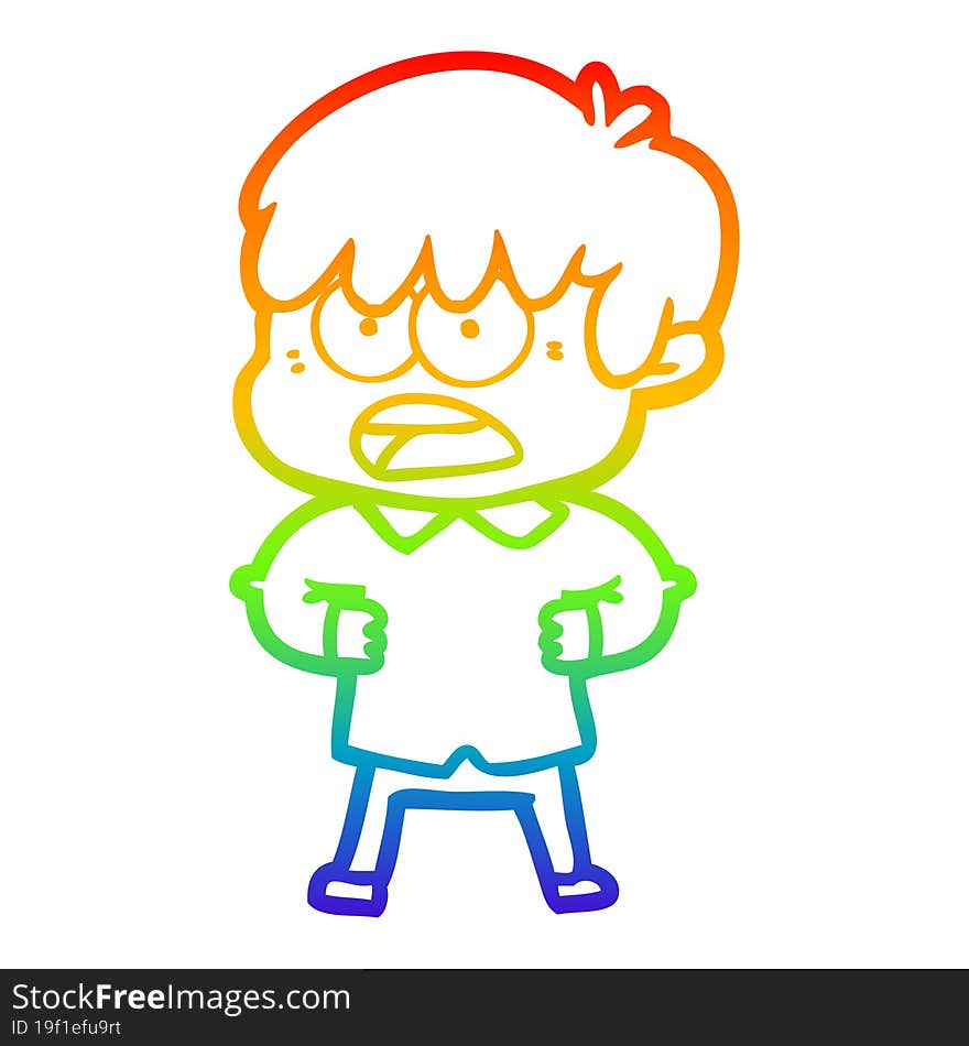 rainbow gradient line drawing worried cartoon boy