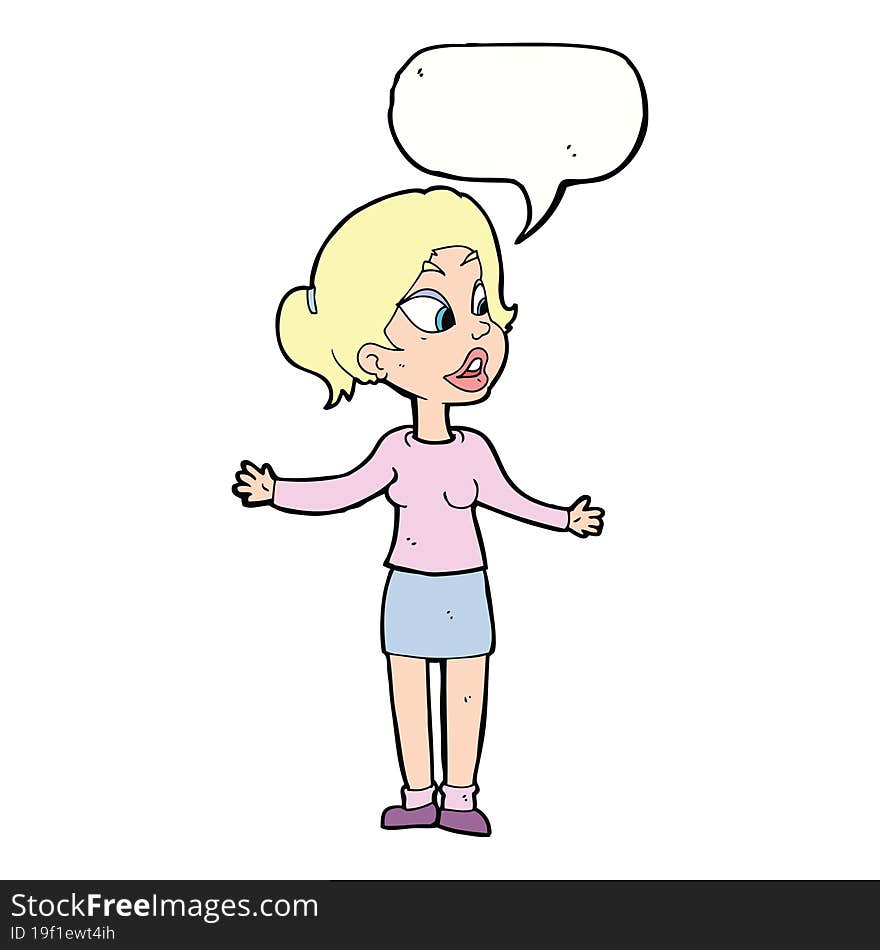 Cartoon Pretty Woman Explaining Something With Speech Bubble