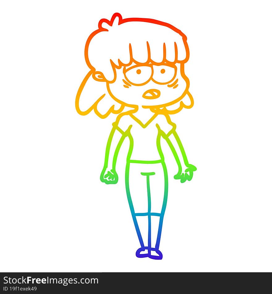 rainbow gradient line drawing cartoon tired woman