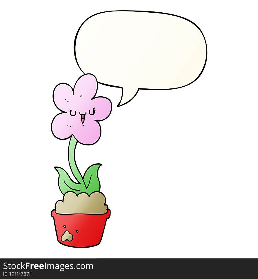 cute cartoon flower with speech bubble in smooth gradient style