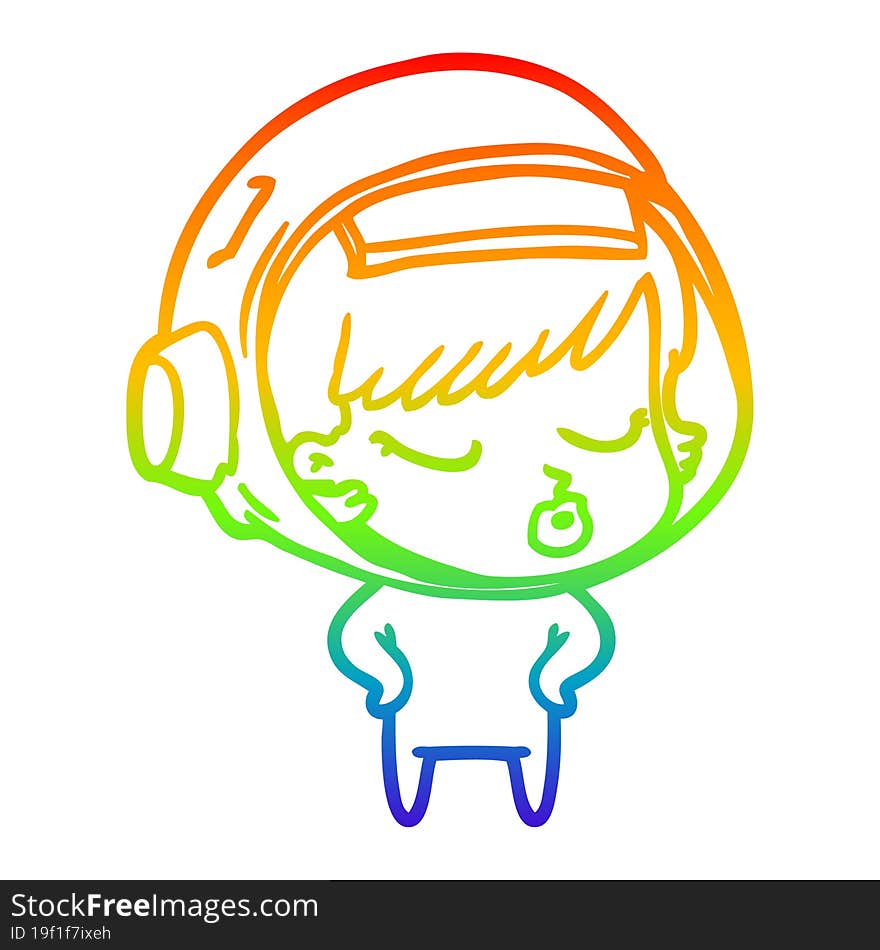 Rainbow Gradient Line Drawing Cartoon Pretty Astronaut Girl