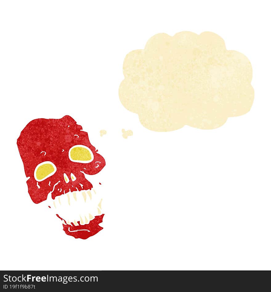 cartoon scary skull with thought bubble