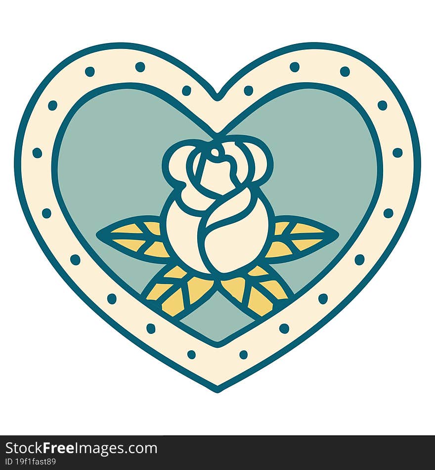 iconic tattoo style image of a heart and flowers. iconic tattoo style image of a heart and flowers