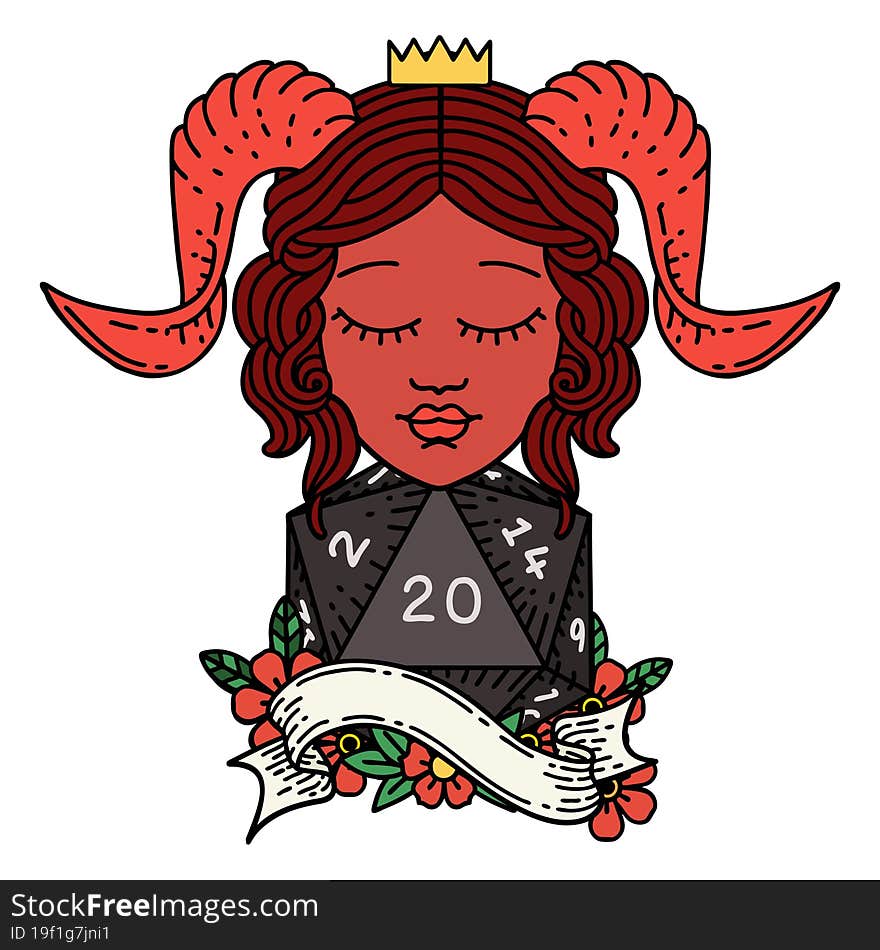 Tiefling With Natural Twenty Dice Roll Illustration