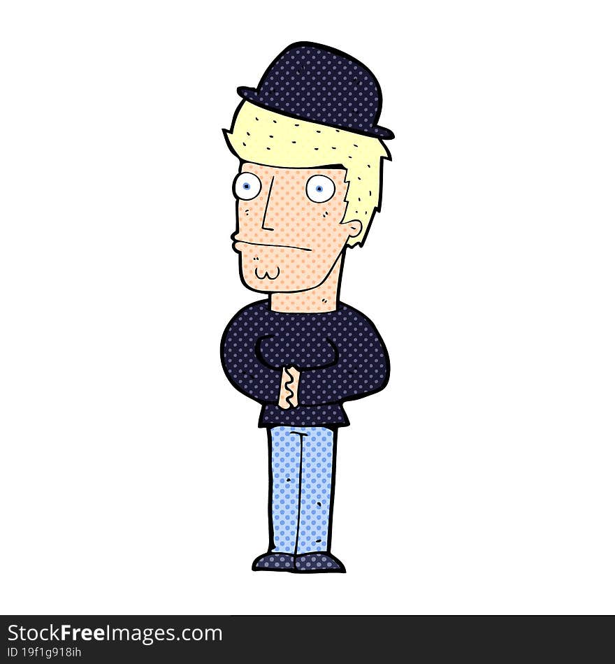 Cartoon Worried Man Wearing Hat