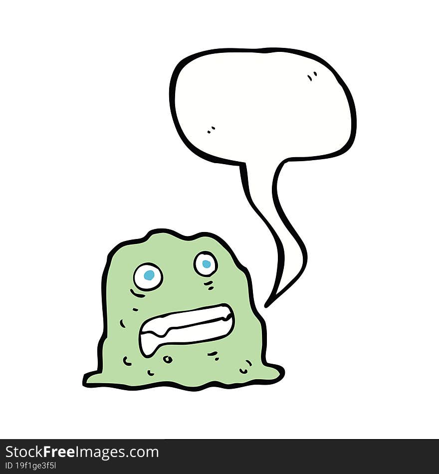 cartoon slime creature with speech bubble