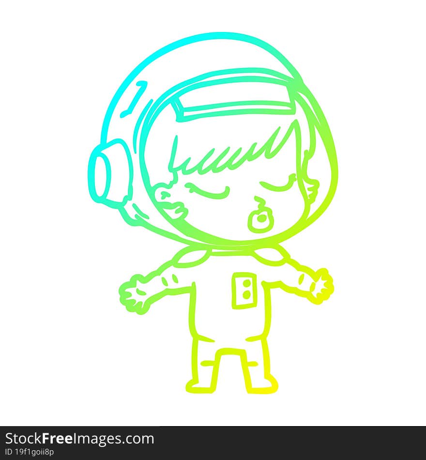 cold gradient line drawing of a cartoon pretty astronaut girl