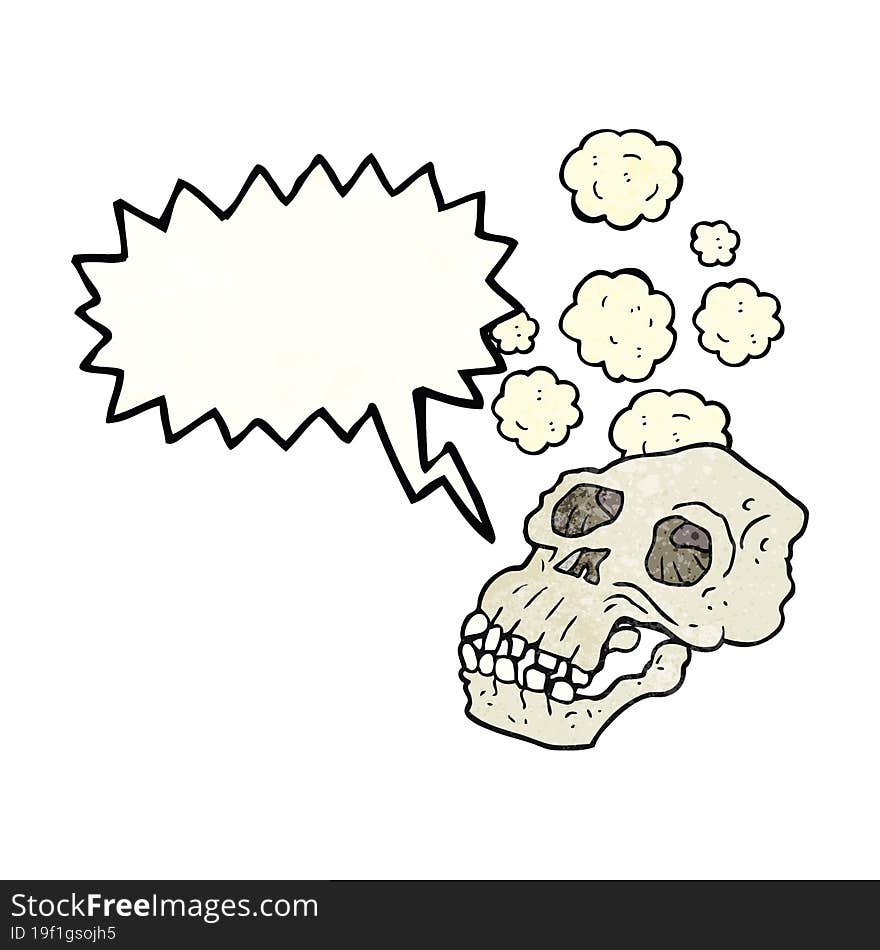 freehand speech bubble textured cartoon ancient skull