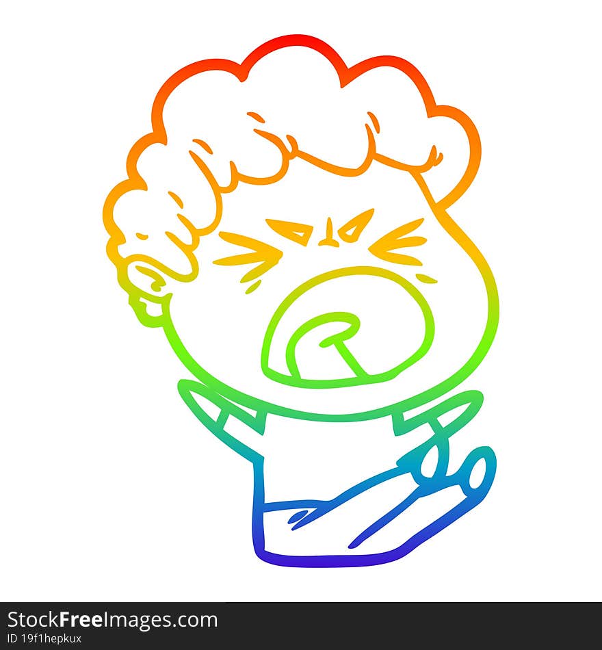 rainbow gradient line drawing cartoon furious man