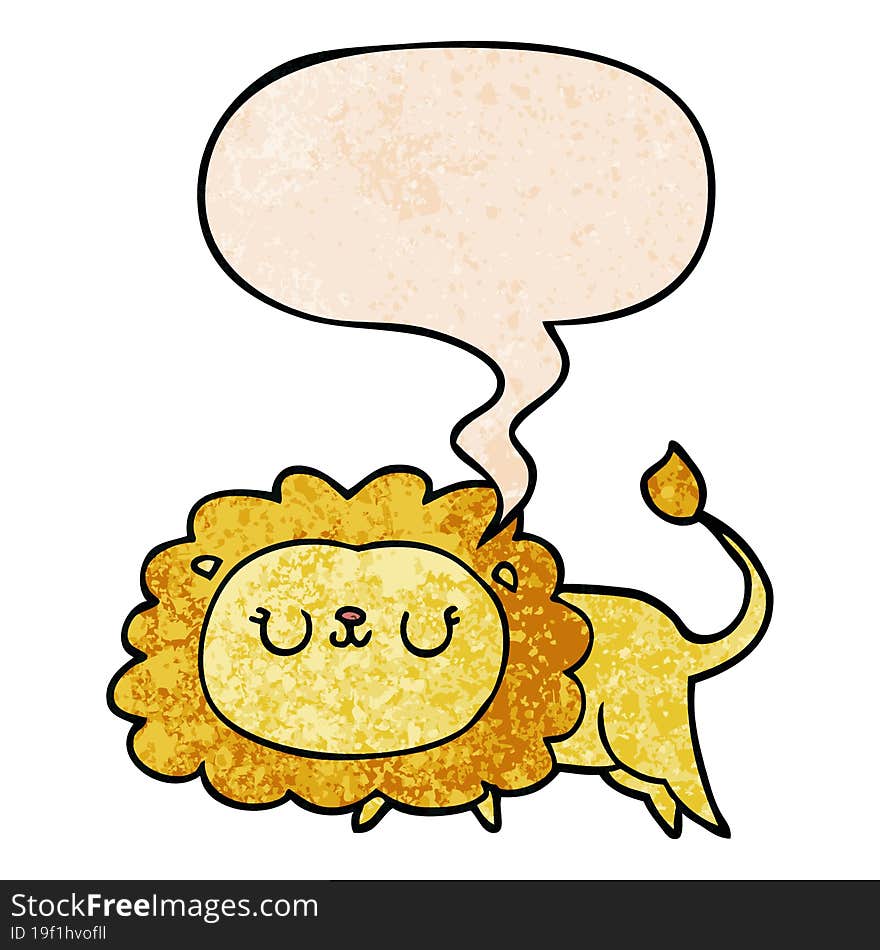 cartoon lion and speech bubble in retro texture style