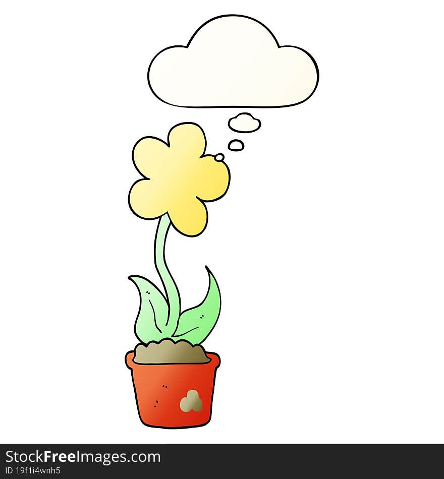 cute cartoon flower with thought bubble in smooth gradient style