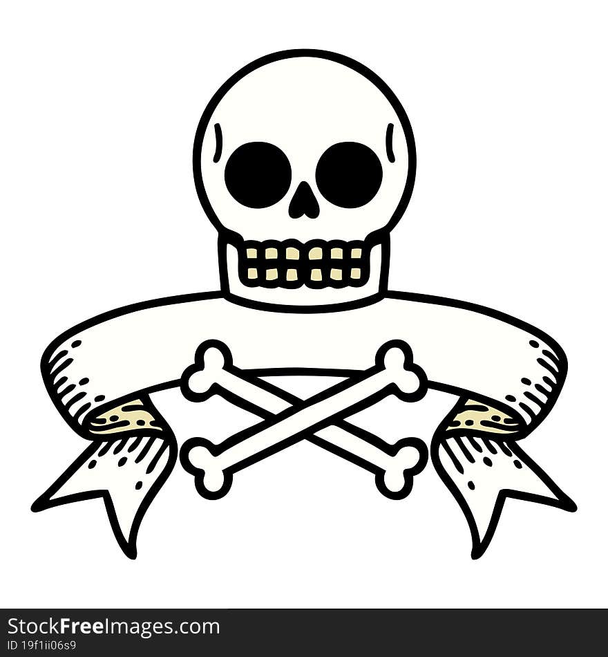 tattoo with banner of a skull and bones