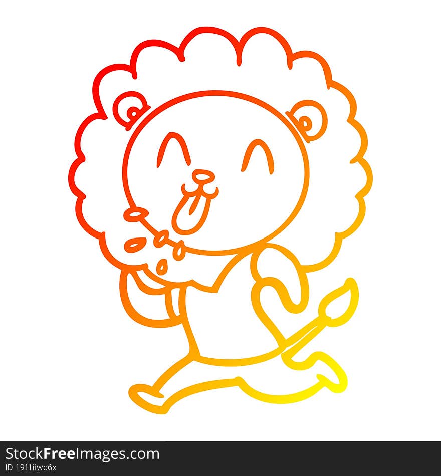 warm gradient line drawing of a happy cartoon lion