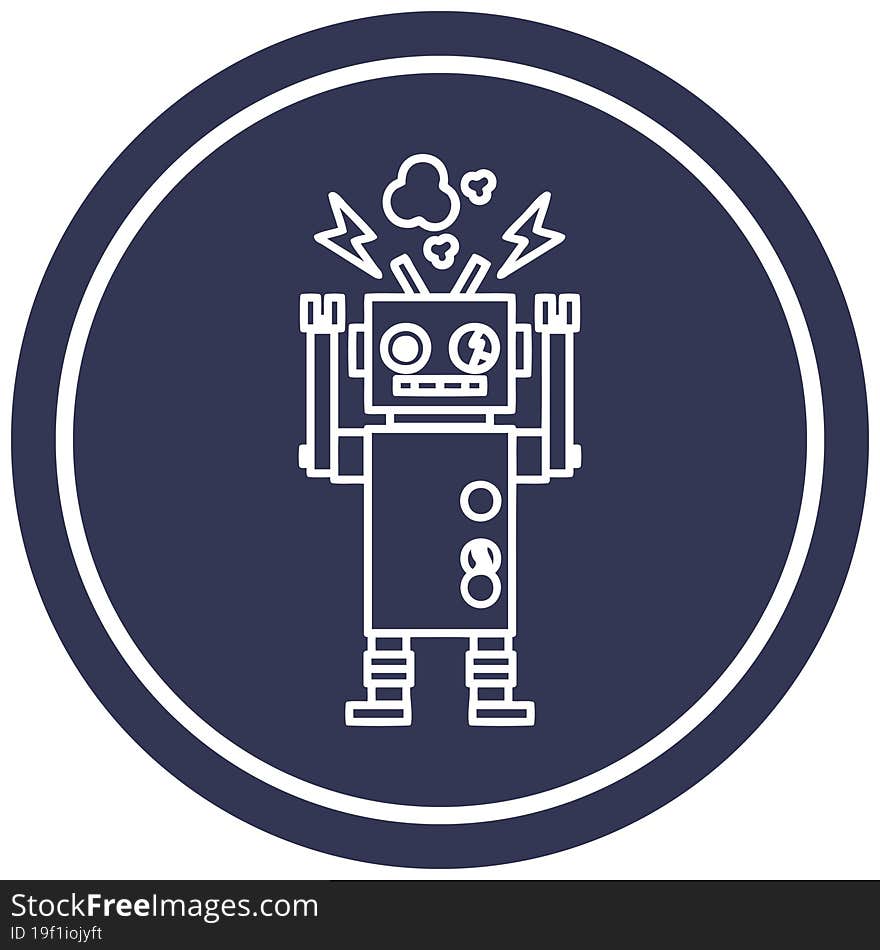 malfunctioning robot circular icon symbol