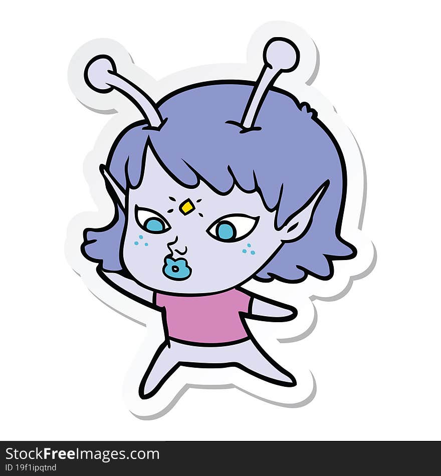 sticker of a pretty cartoon alien girl