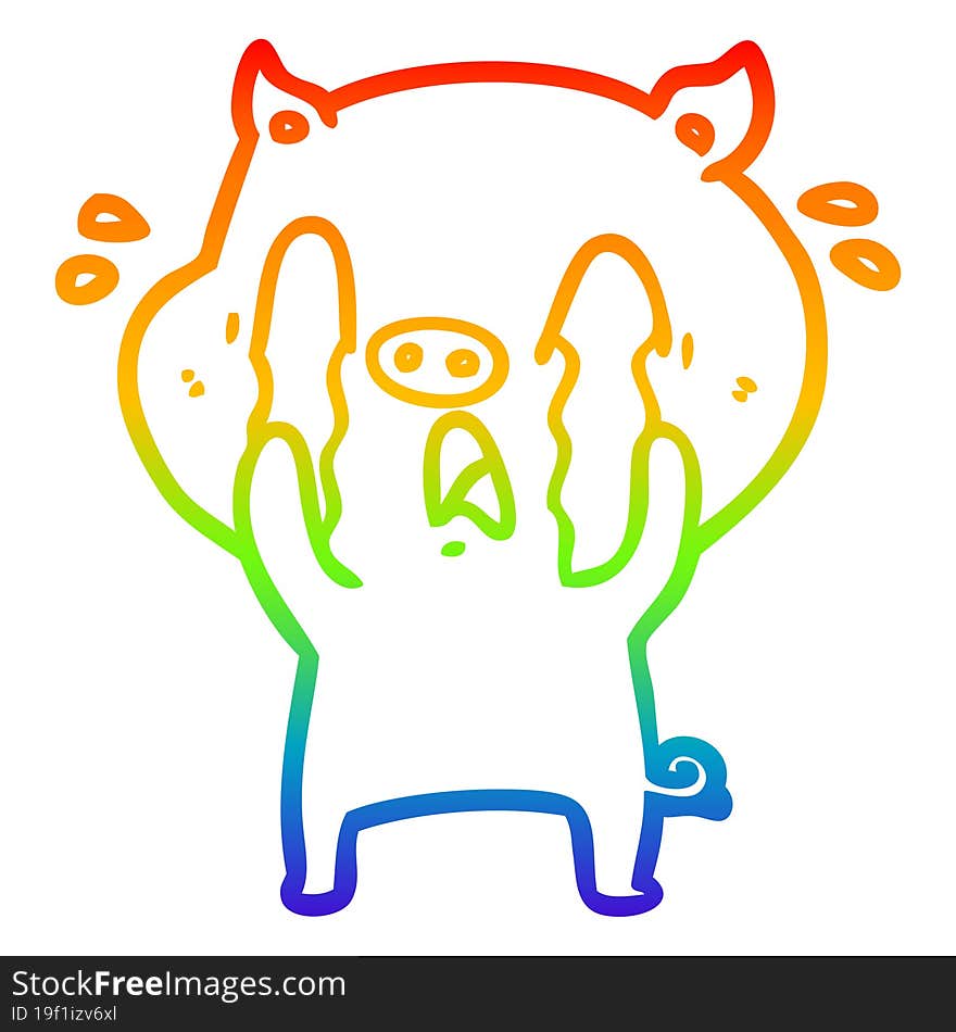 Rainbow Gradient Line Drawing Crying Pig Cartoon