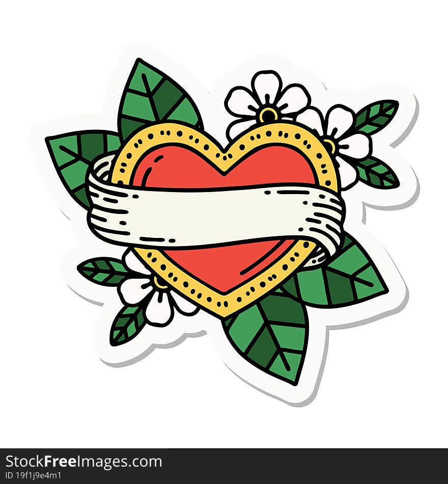 Tattoo Style Sticker Of A Heart And Banner