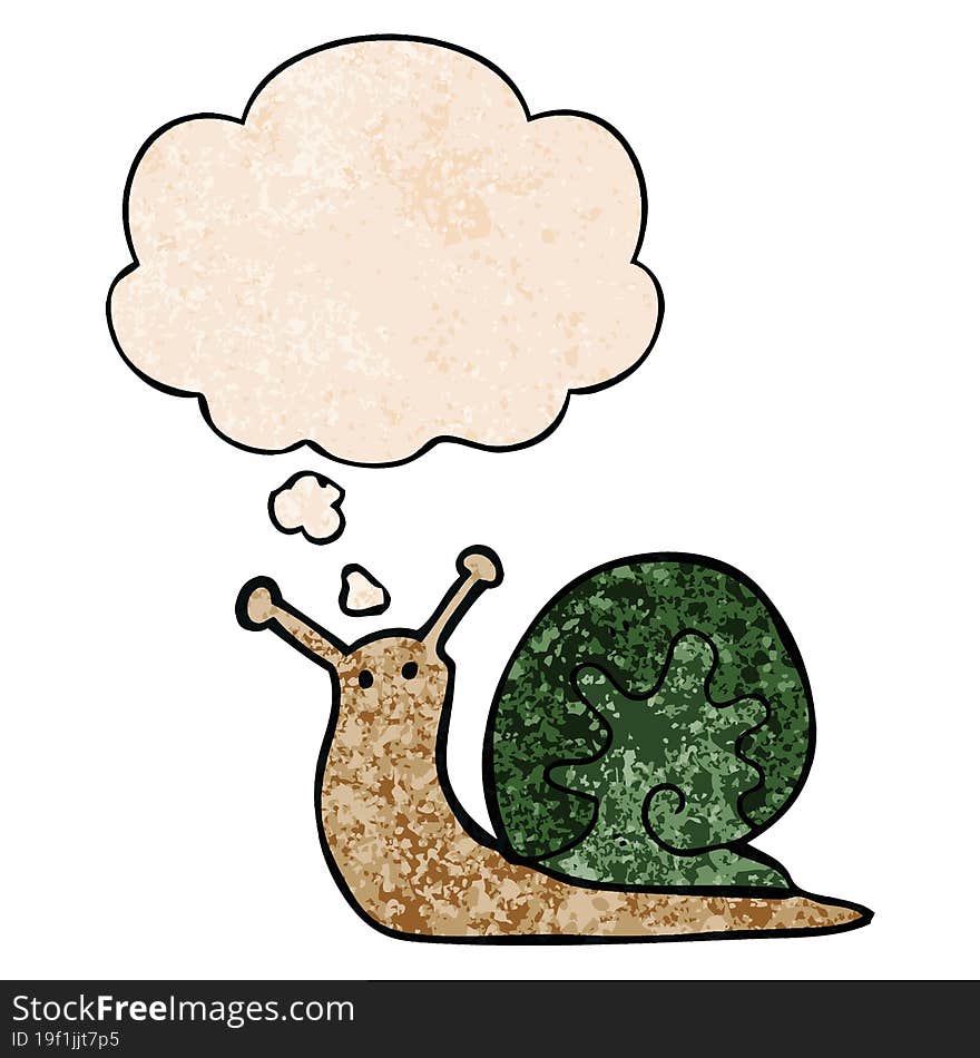 cartoon snail with thought bubble in grunge texture style. cartoon snail with thought bubble in grunge texture style