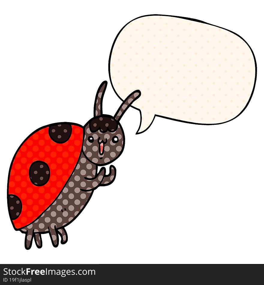 cute cartoon ladybug with speech bubble in comic book style