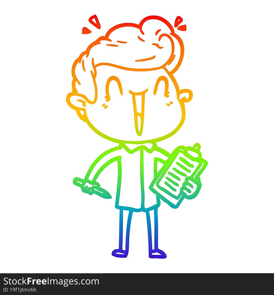 Rainbow Gradient Line Drawing Cartoon Excited Man