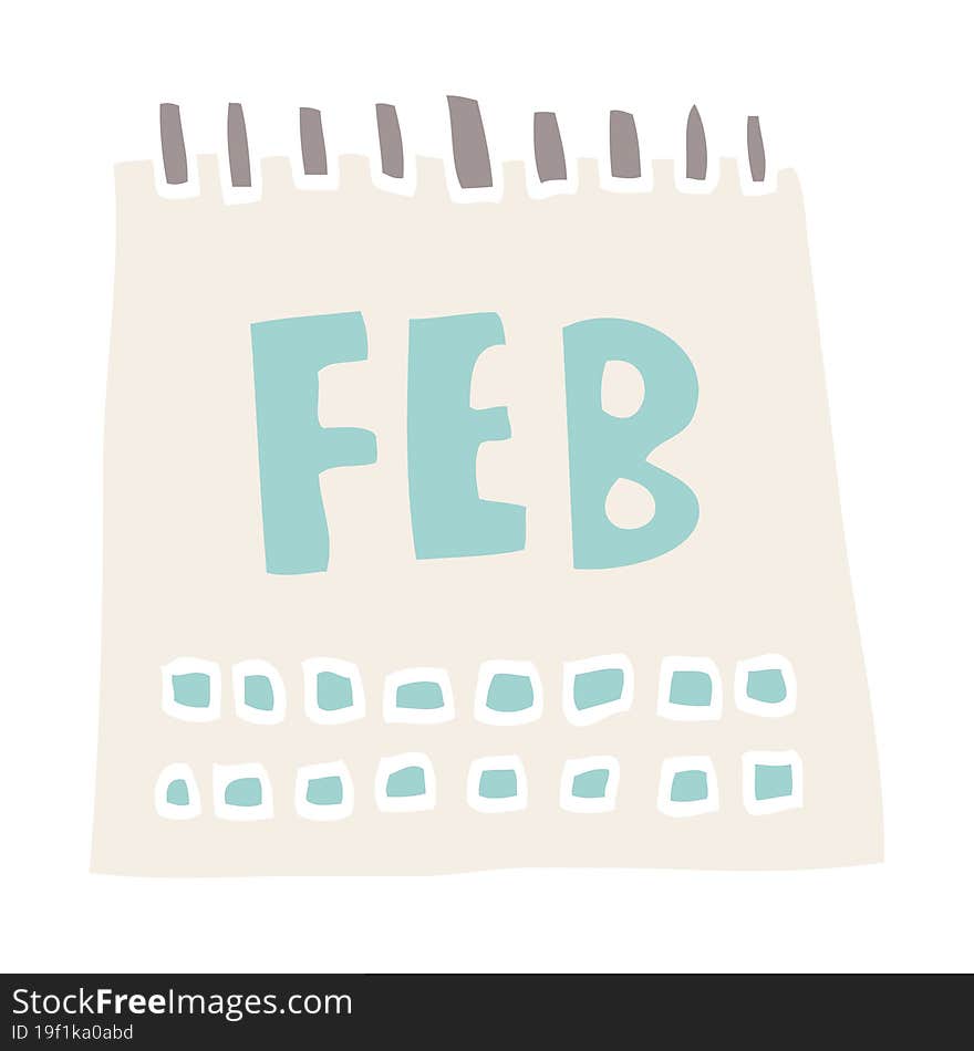 cartoon doodle calendar showing month of february