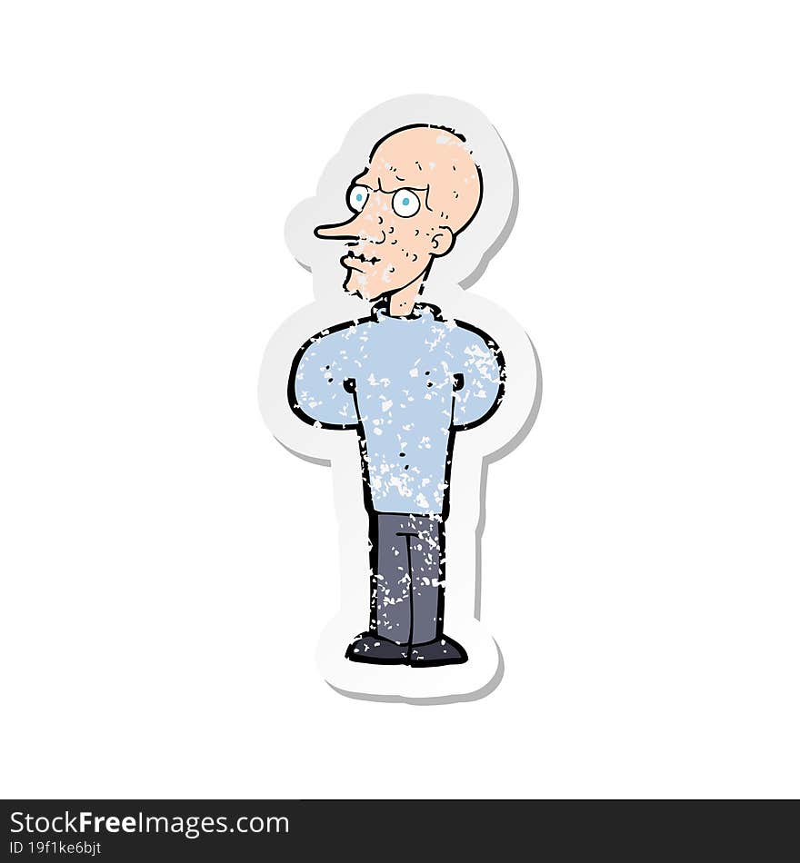 Retro Distressed Sticker Of A Cartoon Evil Bald Man