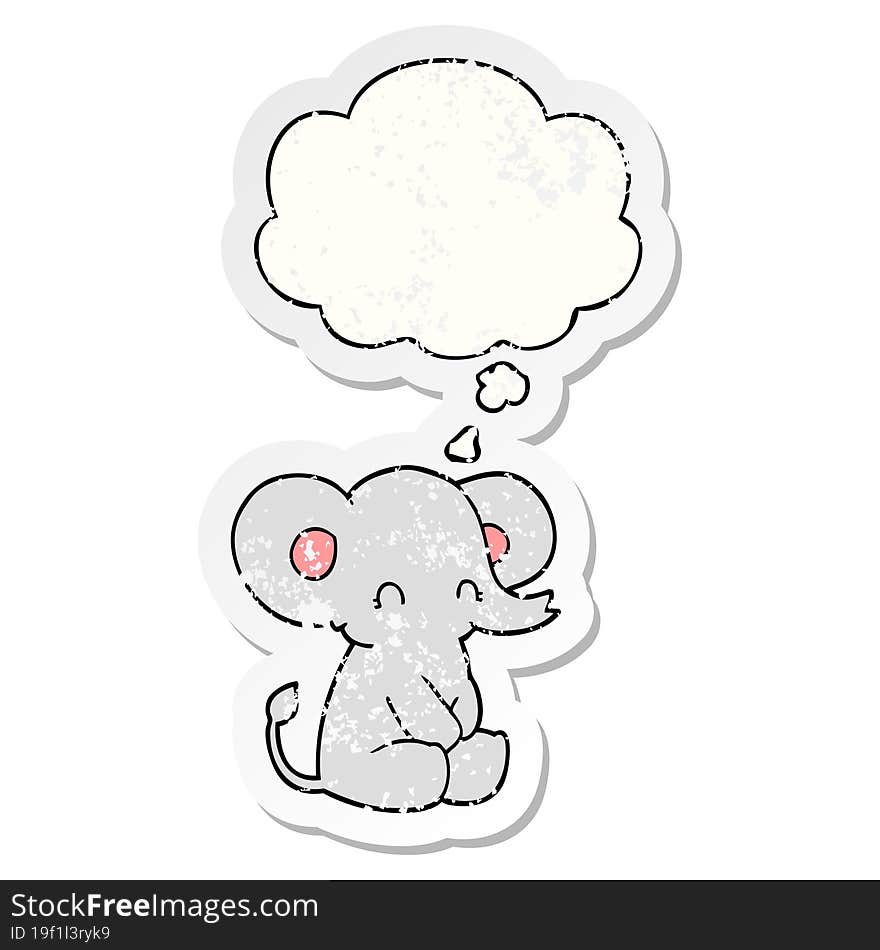 cute cartoon elephant and thought bubble as a distressed worn sticker