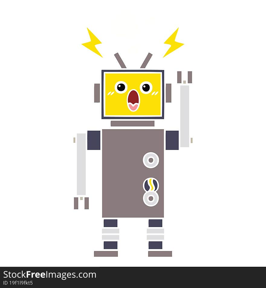 flat color retro cartoon broken robot