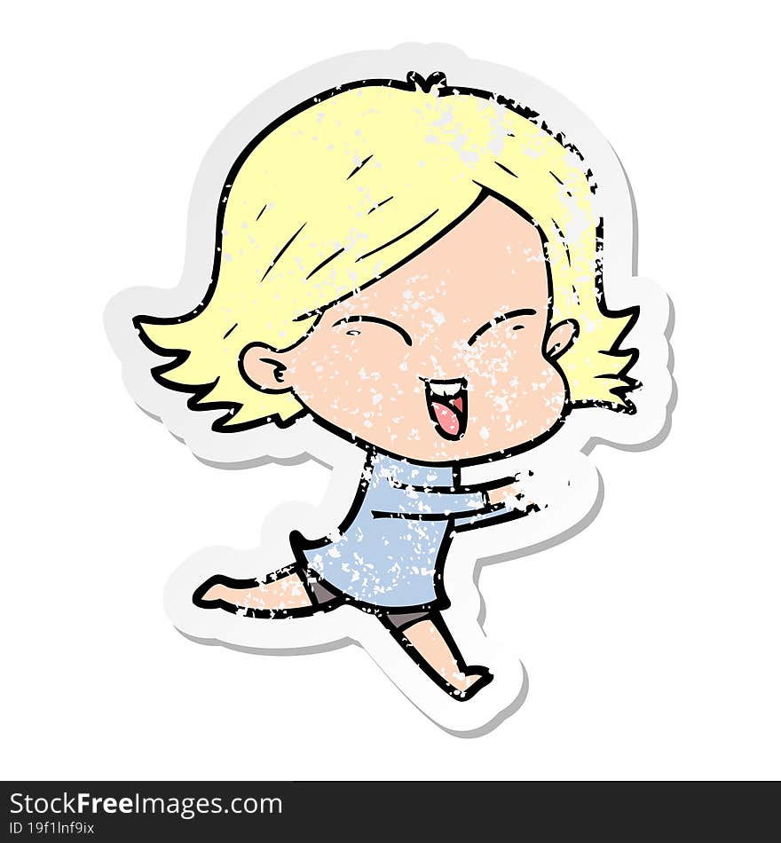 Distressed Sticker Of A Happy Cartoon Girl