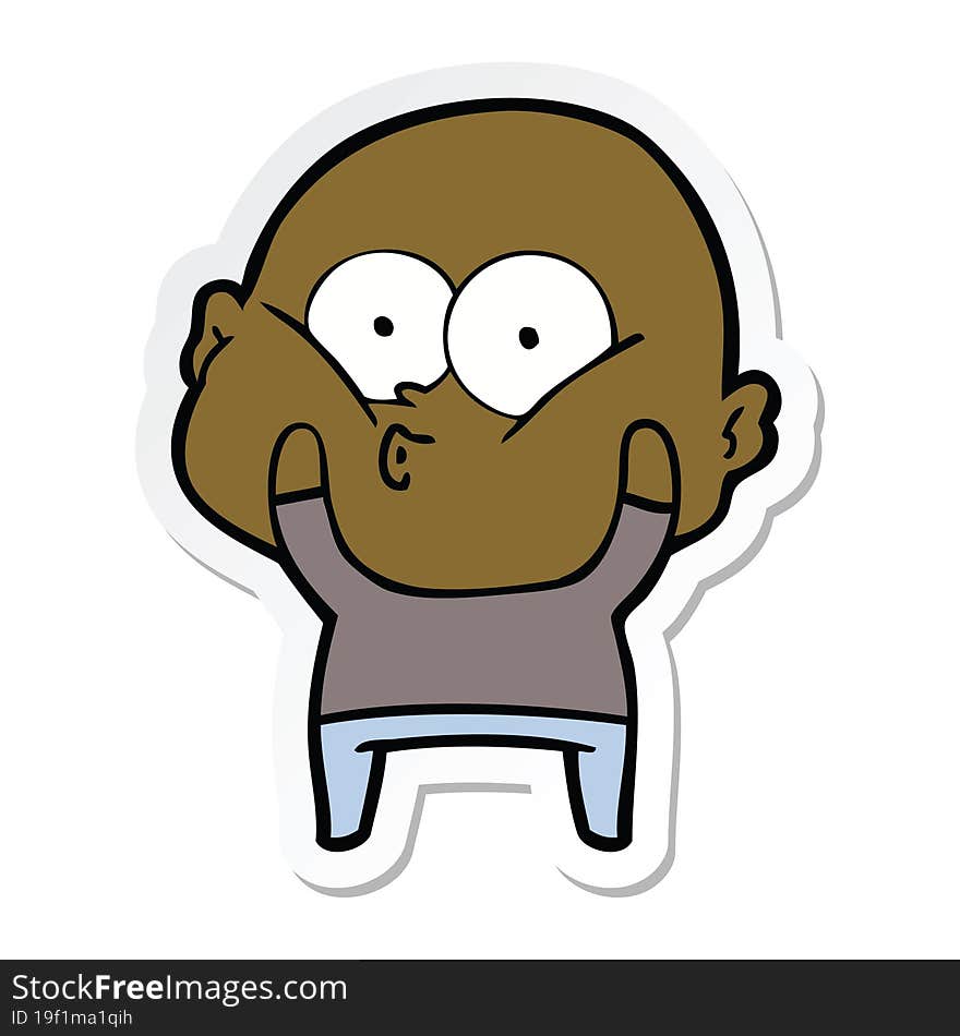 Sticker Of A Cartoon Bald Man Staring