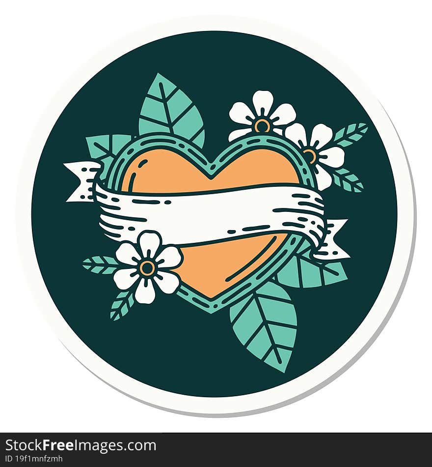 sticker of tattoo in traditional style of a heart and banner. sticker of tattoo in traditional style of a heart and banner