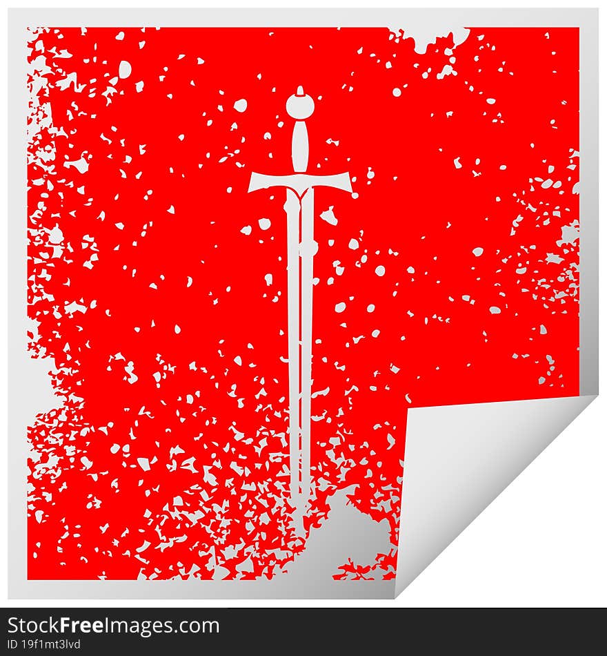 quirky distressed square peeling sticker symbol sword