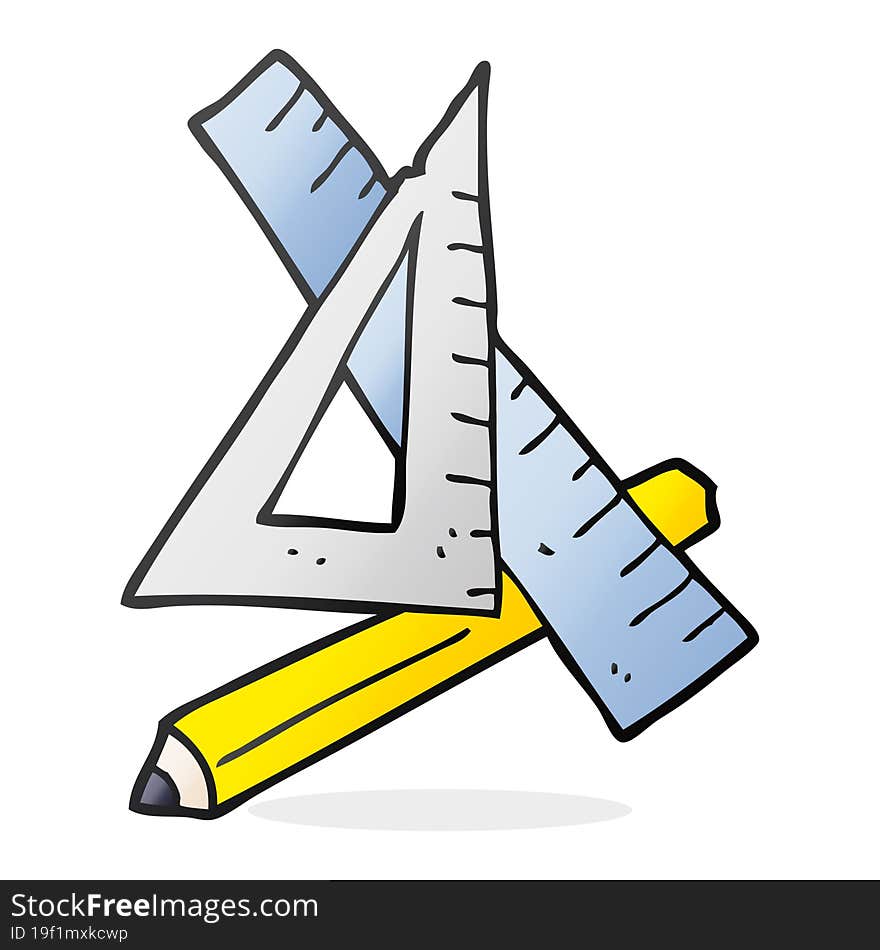 freehand drawn cartoon pencil and ruler