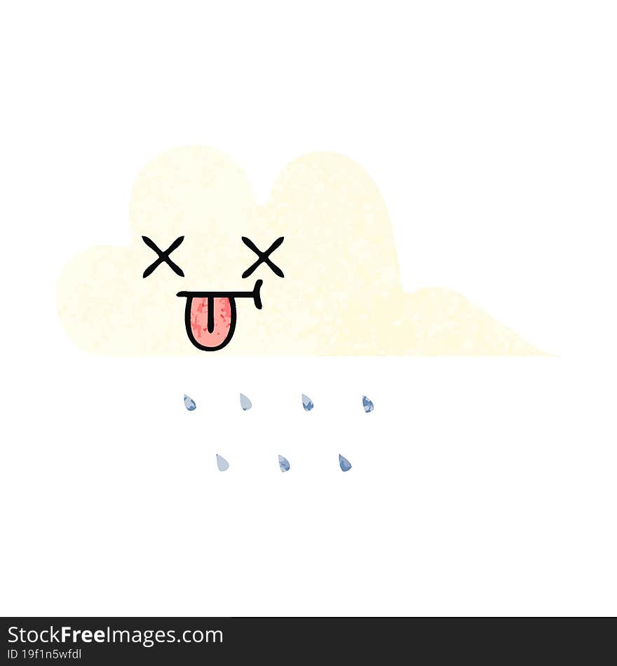 retro illustration style cartoon rain cloud