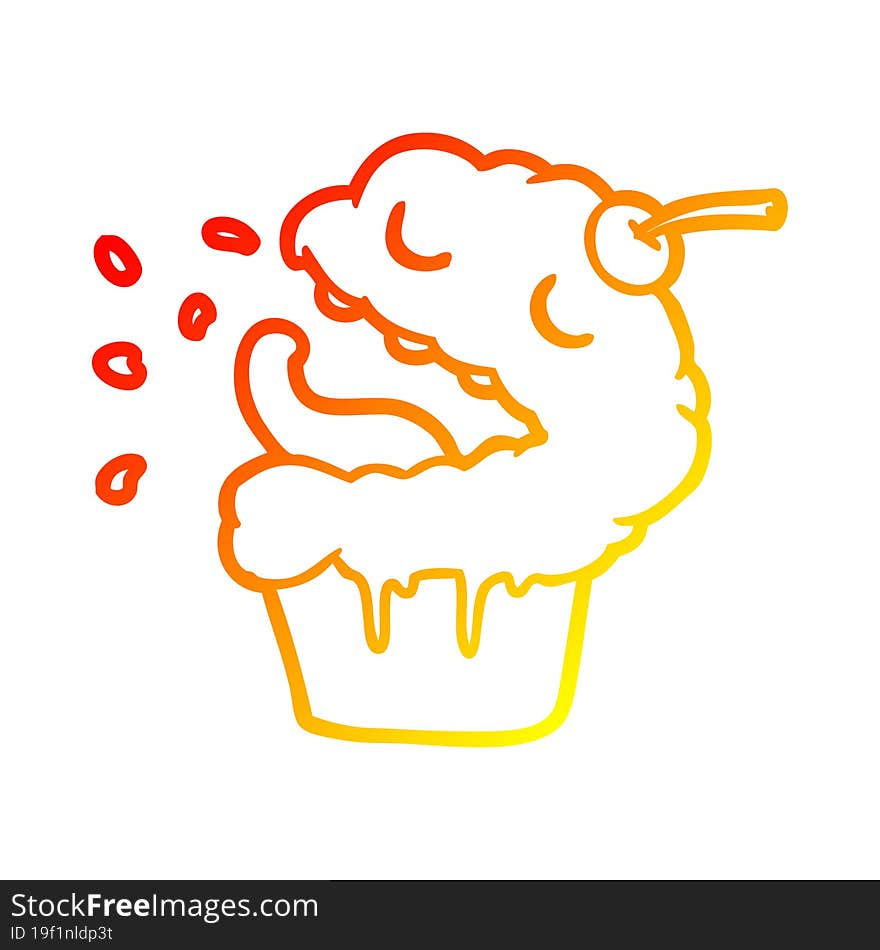 warm gradient line drawing of a funny cupcake