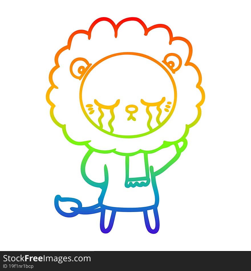 rainbow gradient line drawing crying cartoon lion