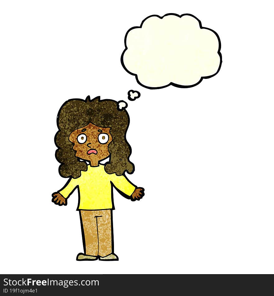 Cartoon Worried Woman With Thought Bubble