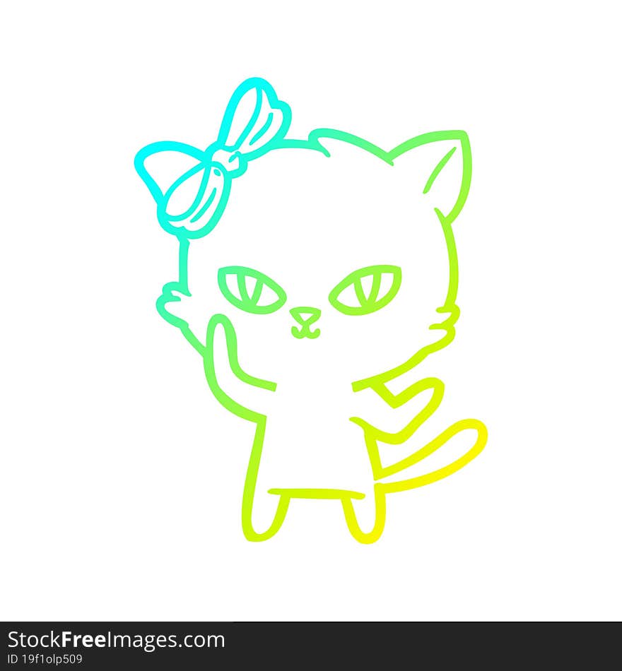 cold gradient line drawing of a cute cartoon cat